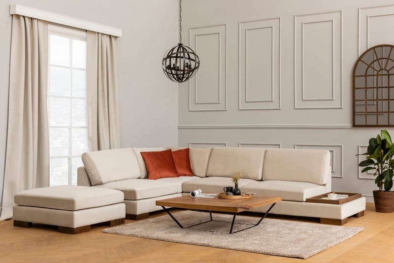 MARYLOUISE Soffa med Schäslong m Pall Vänster Beige/Natur - Möbler - Vardagsrum - Soffor - Hörnsoffor