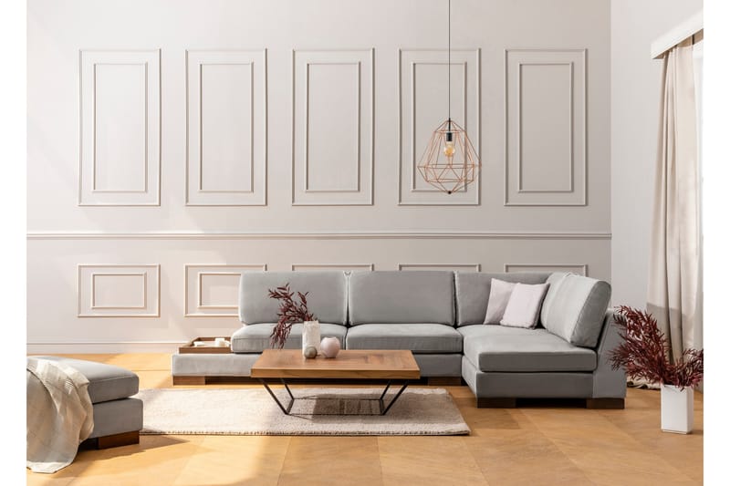 MARYLOUISE Soffa med Schäslong m Pall Höger Ljusgrå/Natur - Möbler - Vardagsrum - Soffor - Hörnsoffor