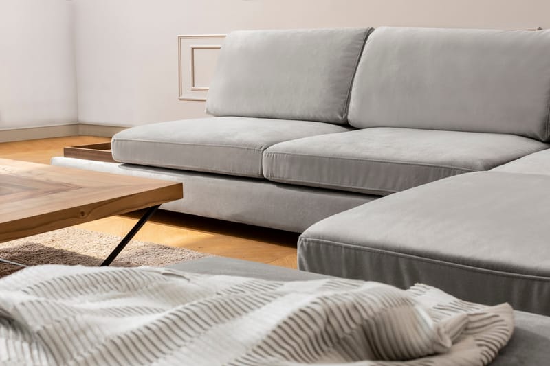 MARYLOUISE Soffa med Schäslong m Pall Höger Ljusgrå/Natur - Möbler - Vardagsrum - Soffor - Hörnsoffor