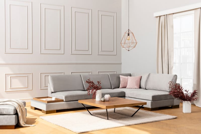MARYLOUISE Soffa med Schäslong m Pall Höger Ljusgrå/Natur - Möbler - Vardagsrum - Soffor - Hörnsoffor