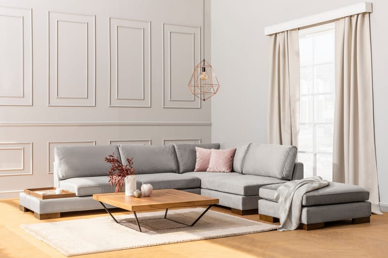 MARYLOUISE Soffa med Schäslong m Pall Höger Ljusgrå/Natur - Möbler - Vardagsrum - Soffor - Hörnsoffor