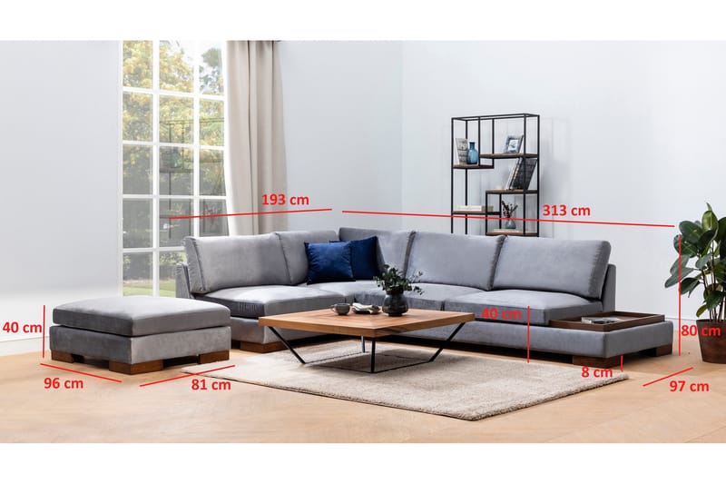 MARYLOUISE Soffa med Schäslong Vänster Mörkgrå/Natur - Möbler - Vardagsrum - Soffor - Hörnsoffor