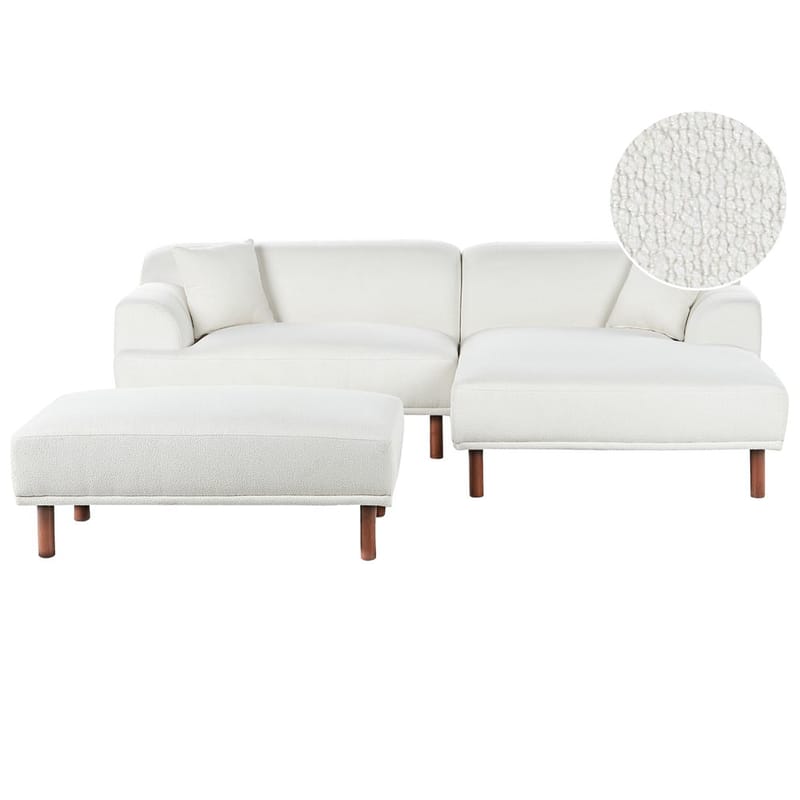 Hörnsoffa med fotpall Holt - Vit, brun/Bouclé - Möbler - Vardagsrum - Soffor - Hörnsoffor