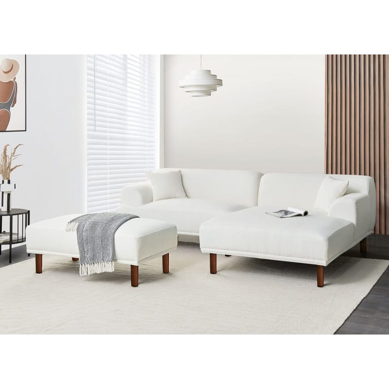 Hörnsoffa med fotpall Holt - Vit, brun/Bouclé - Möbler - Vardagsrum - Soffor - Hörnsoffor