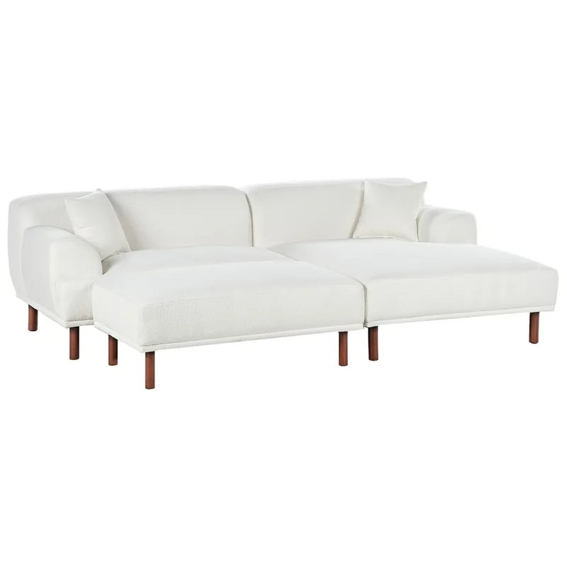 Hörnsoffa med fotpall Holt - Vit, brun/Bouclé - Möbler - Vardagsrum - Soffor - Hörnsoffor