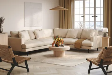 Menard 6-sits Högervänd L-formad Hörnsoffa i Manchester - Beige - Möbler - Vardagsrum - Soffor - Hörnsoffor