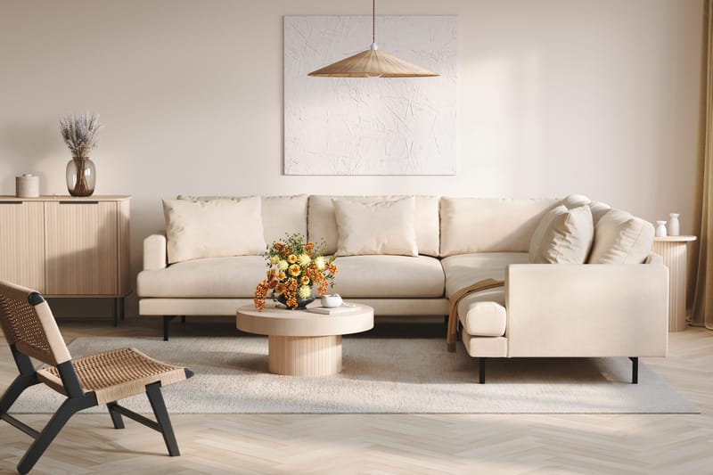 Menard 6-sits Högervänd L-formad Hörnsoffa i Manchester - Beige - Möbler - Vardagsrum - Soffor - Hörnsoffor