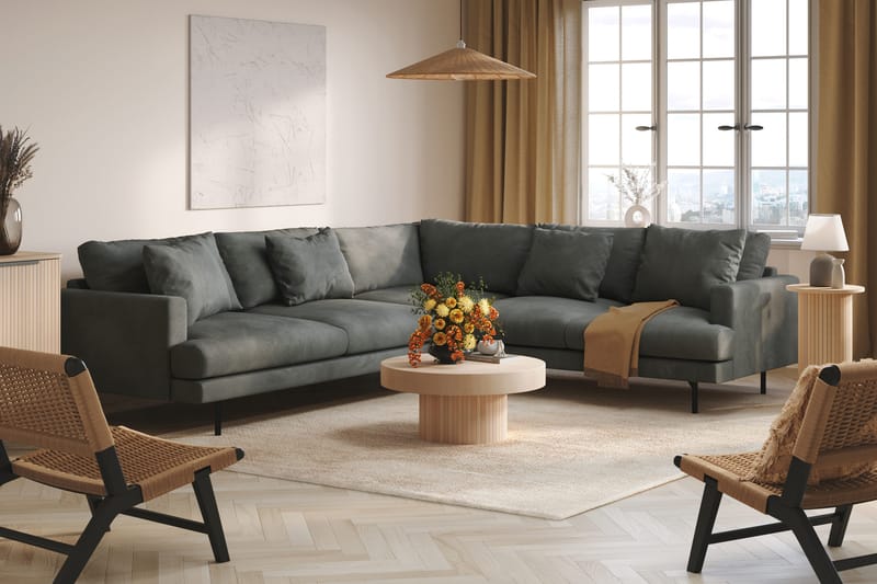 Menard 6-sits Högervänd L-formad Hörnsoffa i Manchester - Grå - Möbler - Vardagsrum - Soffor - Hörnsoffor