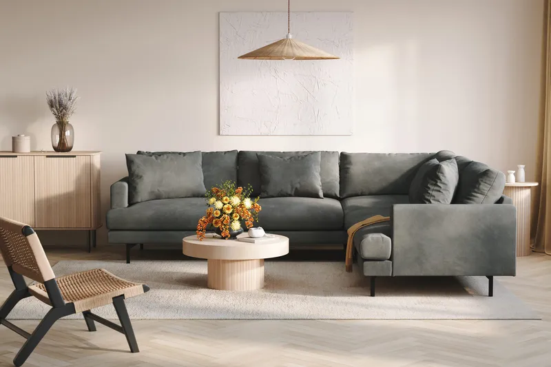 Menard 6-sits Högervänd L-formad Hörnsoffa i Manchester - Grå - Möbler - Vardagsrum - Soffor - Hörnsoffor