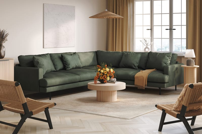 Menard 6-sits Högervänd L-formad Hörnsoffa i Manchester - Grön - Möbler - Vardagsrum - Soffor - Hörnsoffor