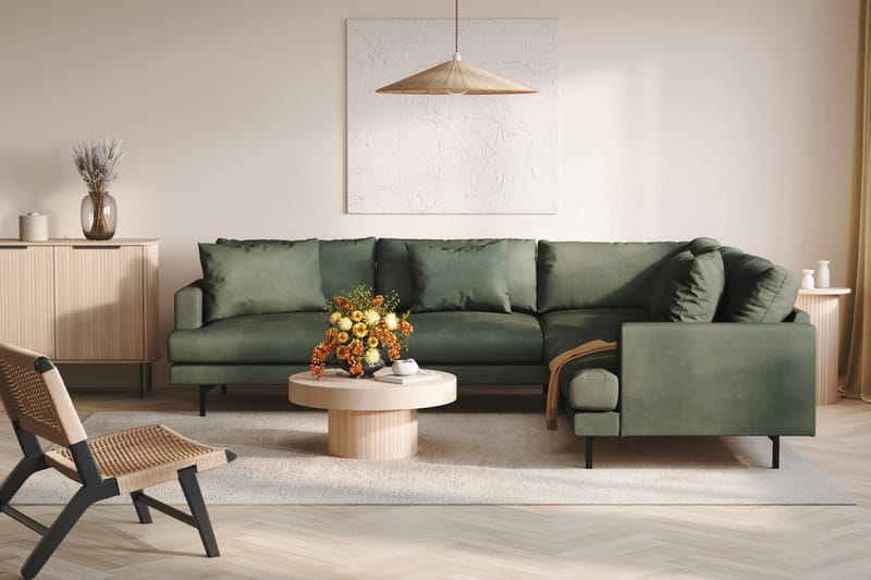 Menard 6-sits Högervänd L-formad Hörnsoffa i Manchester - Grön - Möbler - Vardagsrum - Soffor - Hörnsoffor