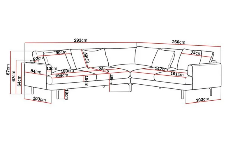 Menard 6-sits Högervänd L-formad Hörnsoffa i Manchester - Mörkgrå - Möbler - Vardagsrum - Soffor - Hörnsoffor