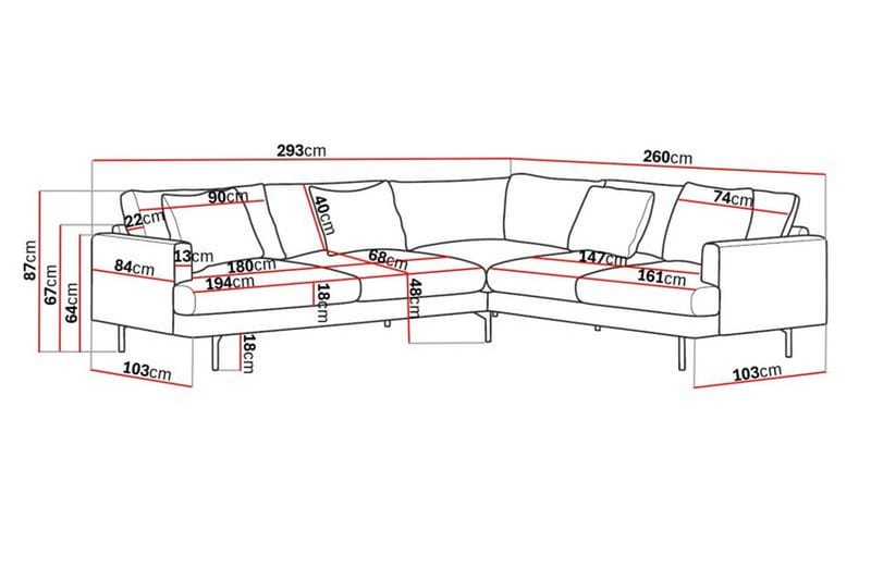 Menard 6-sits Högervänd L-formad Hörnsoffa i Manchester - Mörkgrå - Möbler - Vardagsrum - Soffor - Hörnsoffor