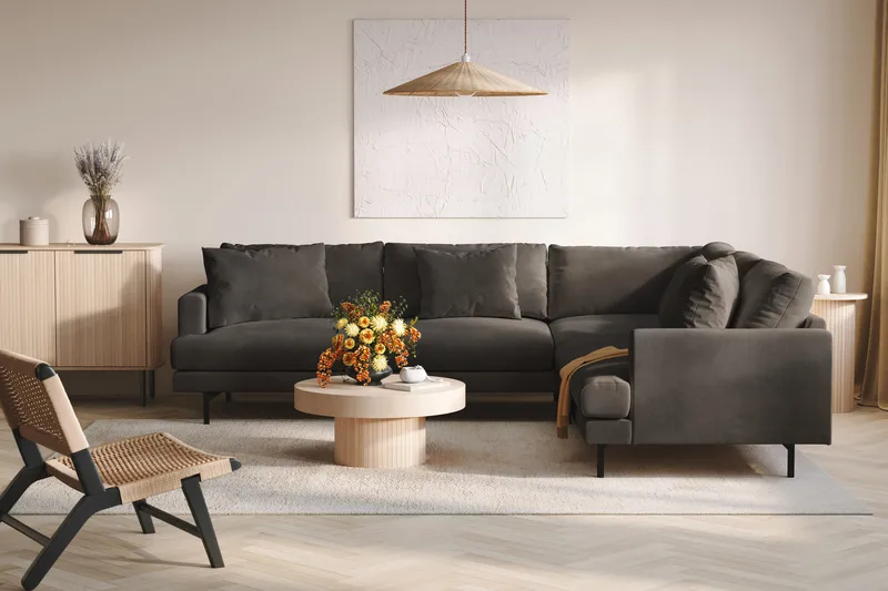 Menard 6-sits Högervänd L-formad Hörnsoffa i Manchester - Mörkgrå - Möbler - Vardagsrum - Soffor - Hörnsoffor