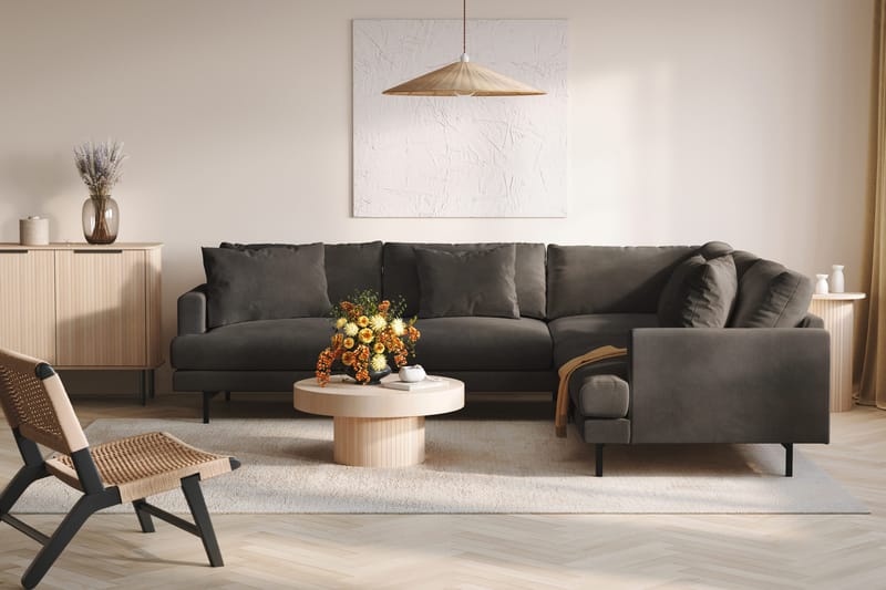 Menard 6-sits Högervänd L-formad Hörnsoffa i Manchester - Mörkgrå - Möbler - Vardagsrum - Soffor - Hörnsoffor