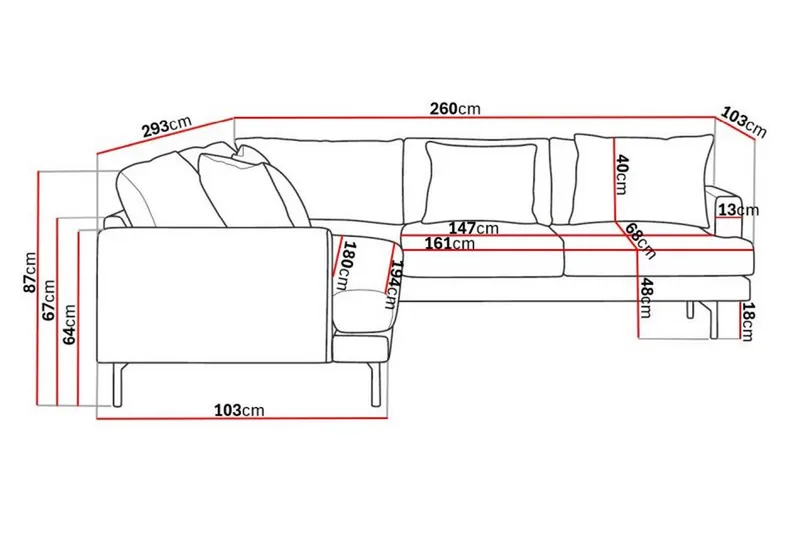 Menard 6-sits Högervänd L-formad Hörnsoffa i Manchester - Mörkgrå - Möbler - Vardagsrum - Soffor - Hörnsoffor