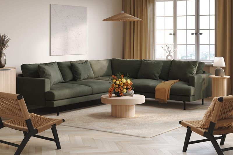 Menard 6-sits Högervänd L-formad Hörnsoffa i Manchester - Mörkgrön - Möbler - Vardagsrum - Soffor - Hörnsoffor