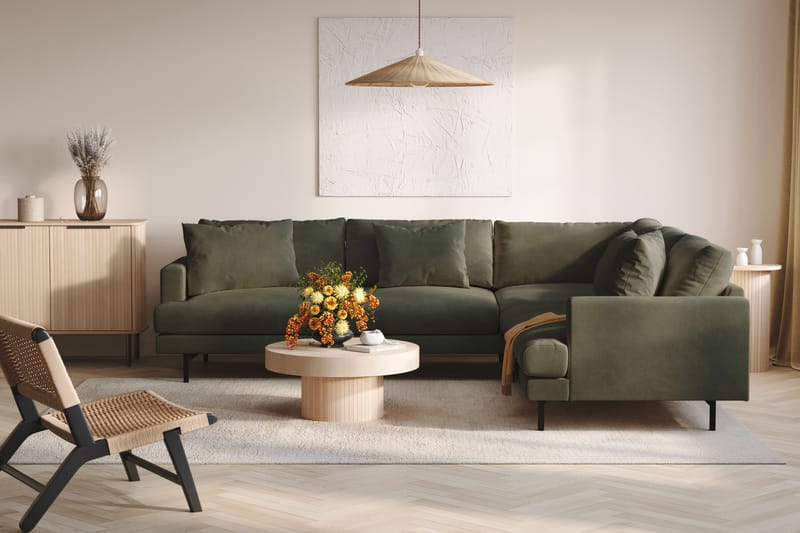 Menard 6-sits Högervänd L-formad Hörnsoffa i Manchester - Mörkgrön - Möbler - Vardagsrum - Soffor - Hörnsoffor