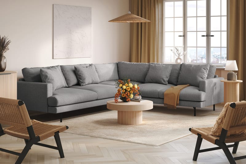 Menard 6-sits Högervänd L-formad Hörnsoffa i Tyg - Grå - Möbler - Vardagsrum - Soffor - Hörnsoffor