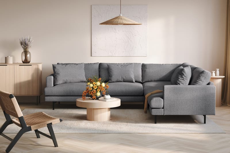 Menard 6-sits Högervänd L-formad Hörnsoffa i Tyg - Mörkgrå - Möbler - Vardagsrum - Soffor - Hörnsoffor