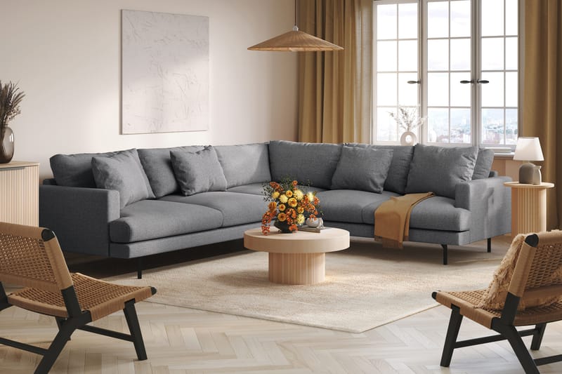 Menard 6-sits Högervänd L-formad Hörnsoffa i Tyg - Mörkgrå - Möbler - Vardagsrum - Soffor - Hörnsoffor