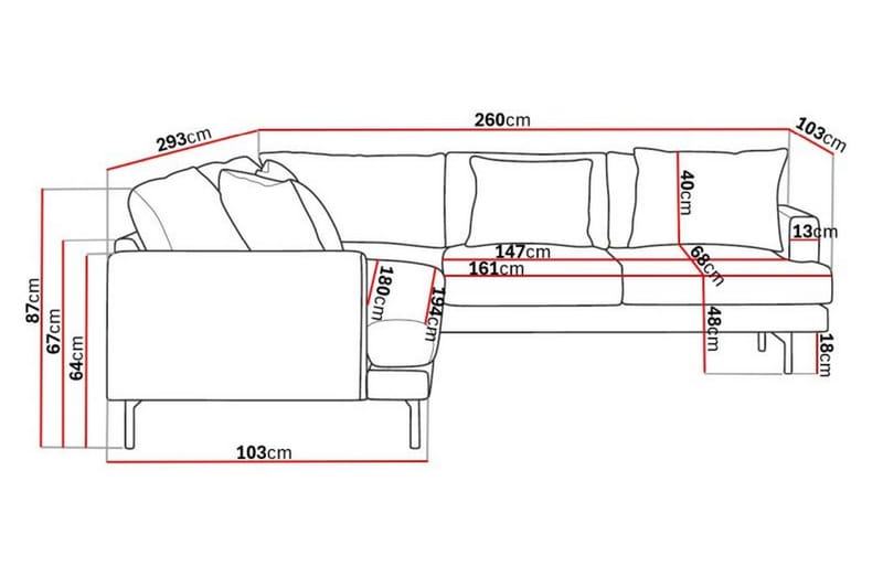 Menard 6-sits Högervänd L-formad Hörnsoffa i Tyg - Mörkgrå - Möbler - Vardagsrum - Soffor - Hörnsoffor