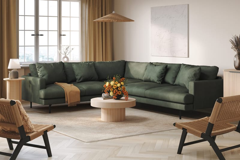 Menard 6-sits Vänstervänd L-formad Hörnsoffa i Manchester - Grön - Möbler - Vardagsrum - Soffor - Hörnsoffor