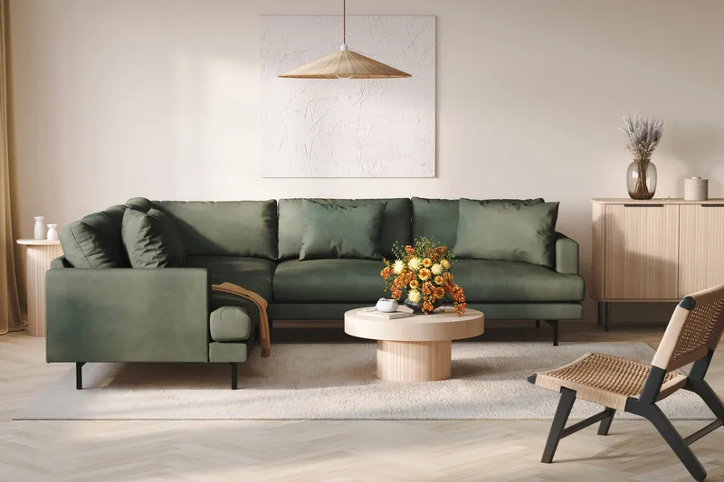 Menard 6-sits Vänstervänd L-formad Hörnsoffa i Manchester - Grön - Möbler - Vardagsrum - Soffor - Hörnsoffor