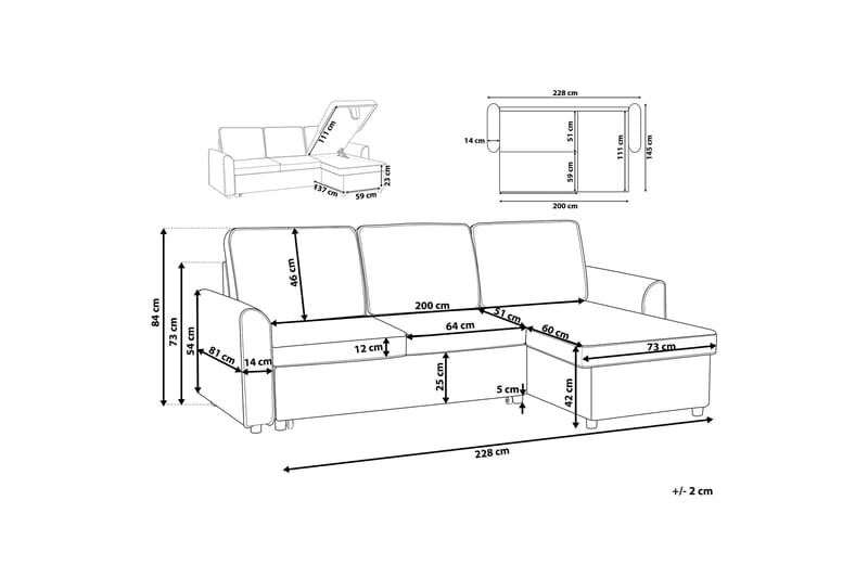 Nesna Hörnsoffa 228 cm - Grå - Möbler - Vardagsrum - Bäddsoffor - Hörnbäddsoffa
