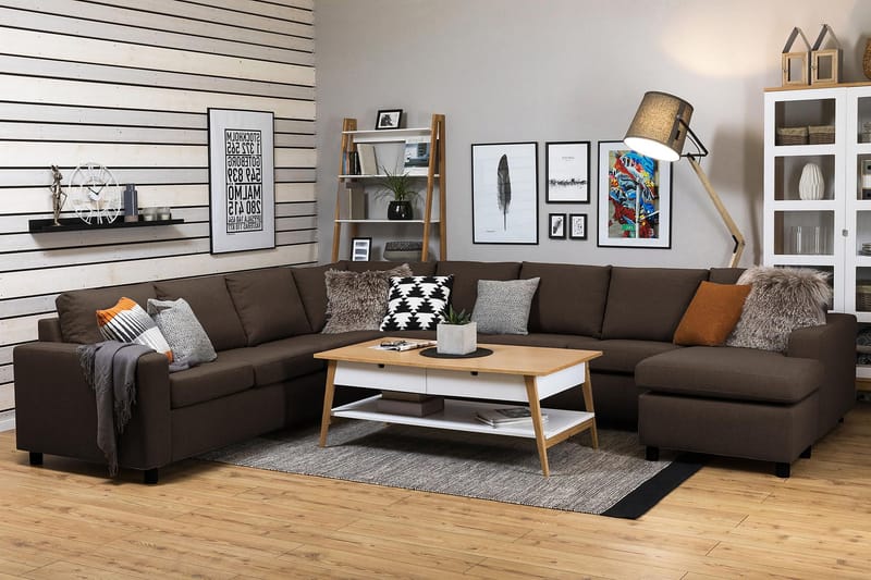 NEW YORK Hörnsoffa XXL med Divan Höger Brun - Möbler - Vardagsrum - Soffor - Hörnsoffor