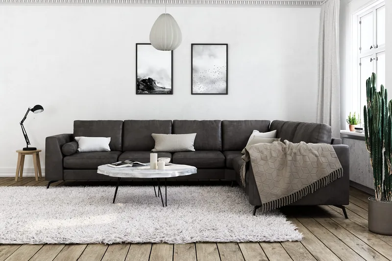 Ocean Lyx 5-sits Vändbar L-formad Hörnsoffa i Konstläder - Mörkgrå - Möbler - Vardagsrum - Soffor - Hörnsoffor