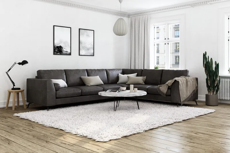 Ocean Lyx 5-sits Vändbar L-formad Hörnsoffa i Konstläder - Mörkgrå - Möbler - Vardagsrum - Soffor - Hörnsoffor