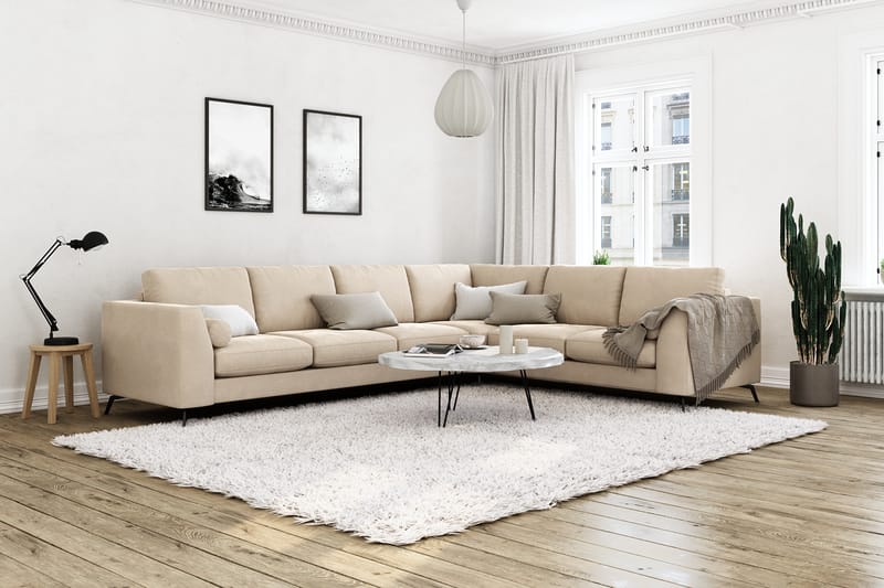 Ocean Lyx 5-sits Vändbar L-formad Hörnsoffa i Sammet - Beige - Möbler - Vardagsrum - Soffor - Hörnsoffor