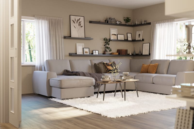 Optus Lyx 5-sits Högervänd U-formad Hörnsoffa med divan i Tyg - Grå - Möbler - Vardagsrum - Soffor - Hörnsoffor