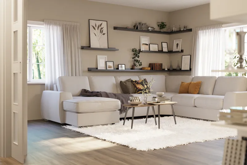 Optus Lyx 5-sits Högervänd U-formad Hörnsoffa med divan i Tyg - Ljusgrå - Möbler - Vardagsrum - Soffor - Hörnsoffor