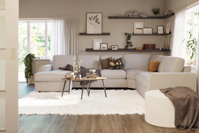 Optus Lyx 5-sits Högervänd U-formad Hörnsoffa med divan i Tyg - Ljusgrå - Möbler - Vardagsrum - Soffor - Hörnsoffor