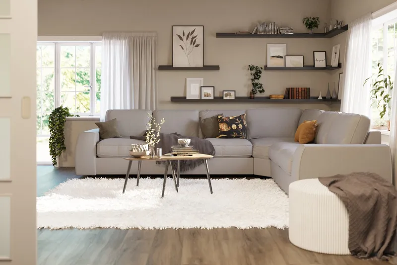 Optus Lyx 5-sits Vändbar L-formad Hörnsoffa i Tyg - Grå - Möbler - Vardagsrum - Soffor - Hörnsoffor