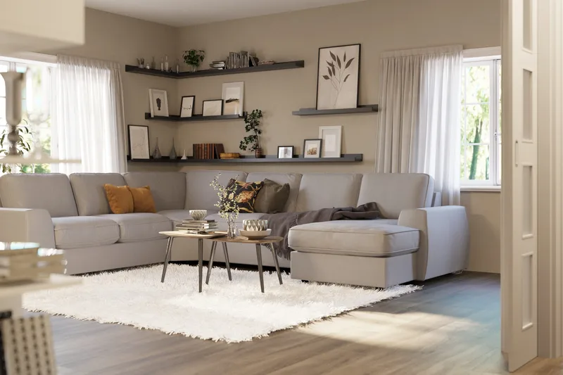 Optus Lyx 5-sits Vänstervänd U-formad Hörnsoffa med divan i Tyg - Grå - Möbler - Vardagsrum - Soffor - Hörnsoffor