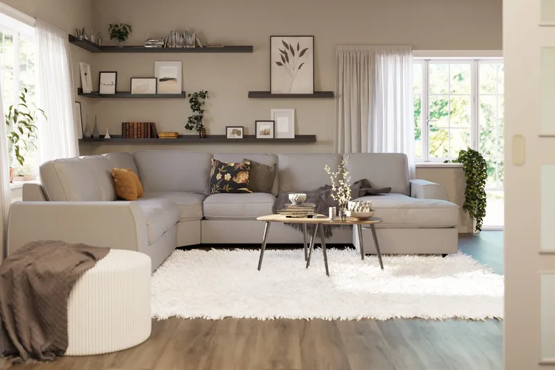 Optus Lyx 5-sits Vänstervänd U-formad Hörnsoffa med divan i Tyg - Grå - Möbler - Vardagsrum - Soffor - Hörnsoffor