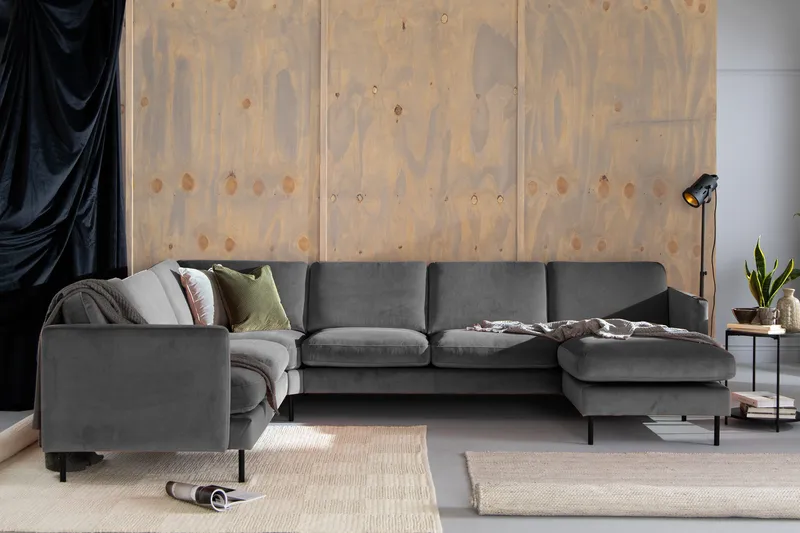 Teodin Hörnsoffa med Divan Höger Sammet - Ljusgrå - Möbler - Vardagsrum - Soffor - Hörnsoffor