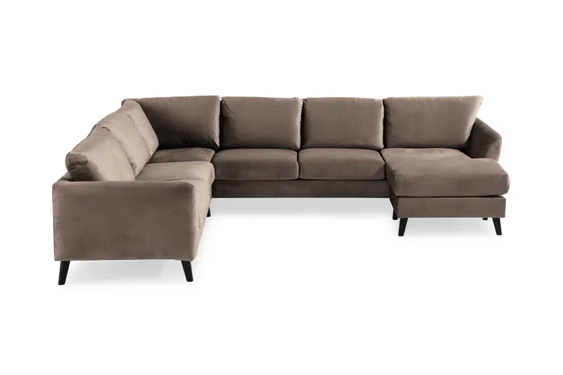 Trend 5-sits Högervänd L-formad Hörnsoffa med Divan i Sammet, Brun