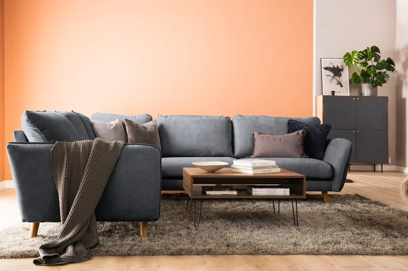 Trend Lyx 6-sits Vändbar L-formad Hörnsoffa i Tyg - Mörkgrå - Möbler - Vardagsrum - Soffor - Hörnsoffor