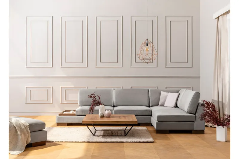 Tulima Soffa med Schäslong m Pall Höger - Ljusgrå/Natur - Möbler - Vardagsrum - Soffor - Hörnsoffor