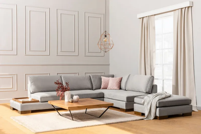 Tulima Soffa med Schäslong m Pall Höger - Ljusgrå/Natur - Möbler - Vardagsrum - Soffor - Hörnsoffor