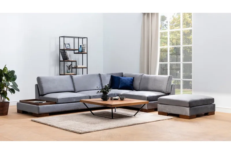 Tulima Soffa med Schäslong m Pall Höger - Mörkgrå/Natur - Möbler - Vardagsrum - Soffor - Hörnsoffor