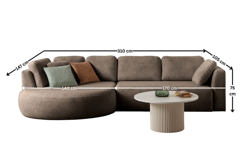 Venezia Hörnsoffa 310x75x105 cm - Mörkbrun - Möbler - Vardagsrum - Soffor - Hörnsoffor