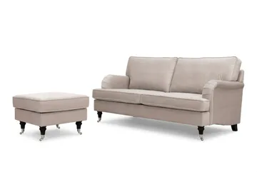 Howard Classic Soffgrupp 3-Sits Soffa och Fotpall i Sammet - Beige - Möbler - Vardagsrum - Soffgrupper - Howard soffgrupp