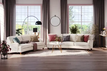 Howard Lyx 3-sits Svängd Sammetssoffa - Krämvit - Möbler - Vardagsrum - Soffor - Howardsoffor