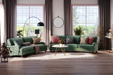 Howard Lyx 3-sits Svängd Sammetssoffa - Mörkgrön - Möbler - Vardagsrum - Soffor - Howardsoffor