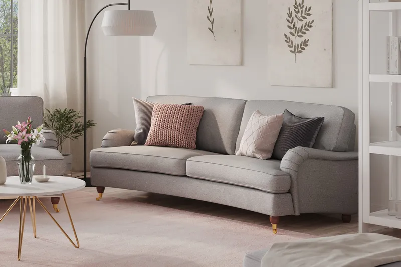 Howard Lyx 3-sits Svängd Tygsoffa - Ljusgrå - Möbler - Vardagsrum - Soffor - Howardsoffor